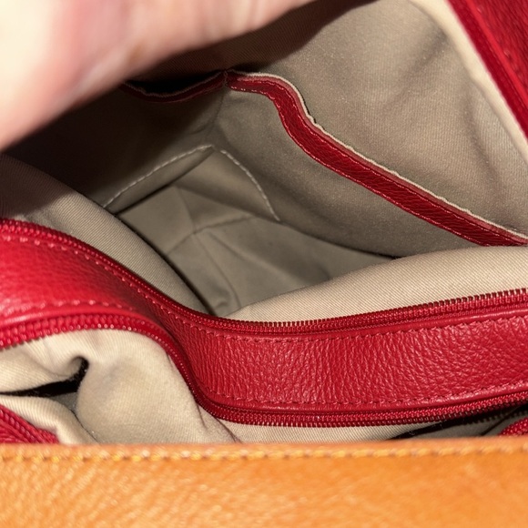 Valentina Backpack Shoulder bag sling back Italian leather Red/ Brown - Picture 14 of 14